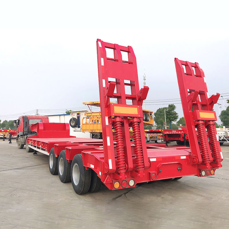 CIMC 3 Axle LowBed Semi Trailer Truck Trailer Equipment Transport Hydraulic Lifting Low Boy Trailer FUWA Axle Berat