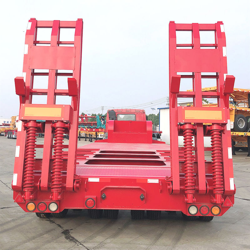 CIMC 3 Axle LowBed Semi Trailer Truck Trailer Equipment Transport Hydraulic Lifting Low Boy Trailer FUWA Axle Berat