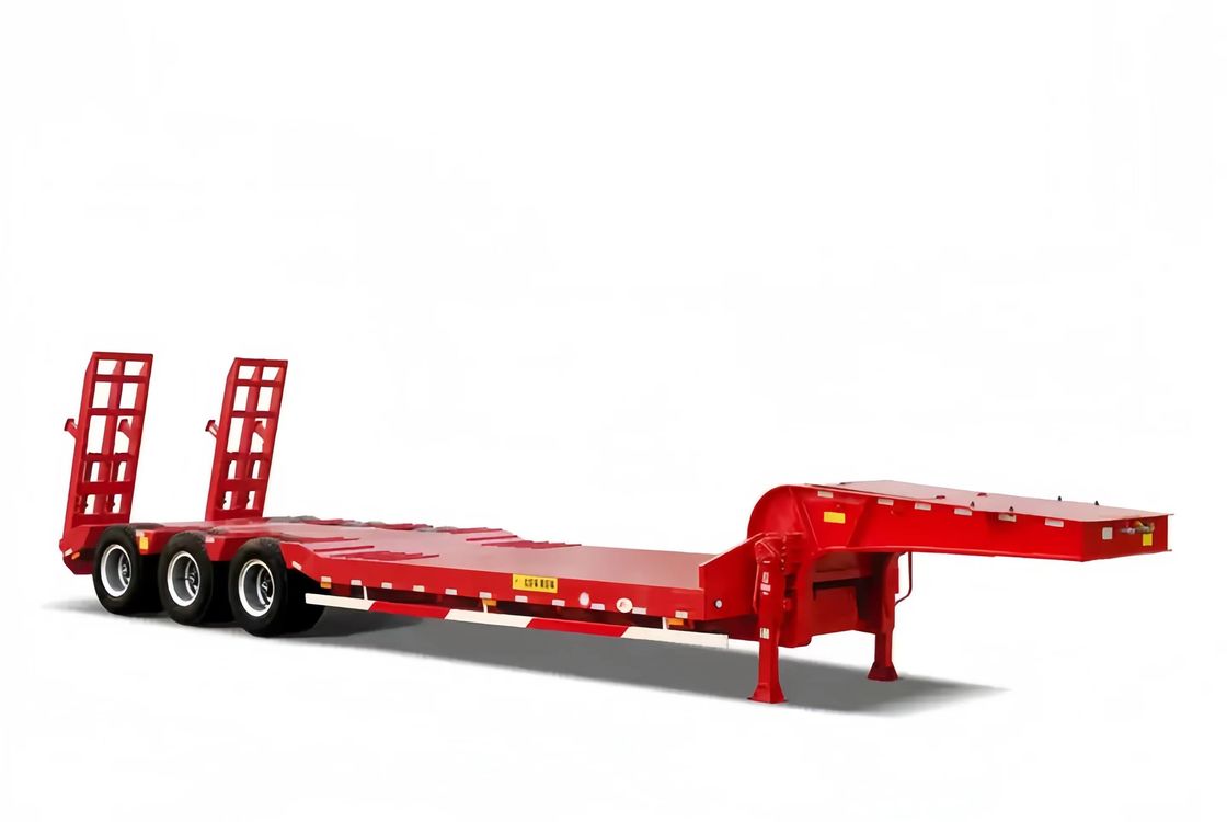CIMC 3 Axle LowBed Semi Trailer Truck Trailer Equipment Transport Hydraulic Lifting Low Boy Trailer FUWA Axle Berat